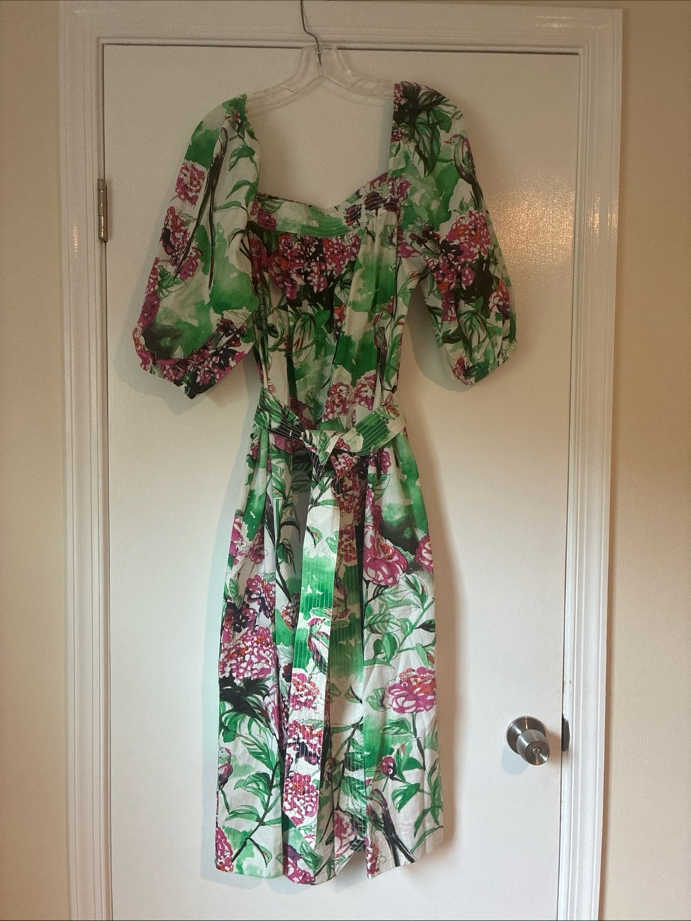 Ann  Mashburn pink and green floral midi dress size M